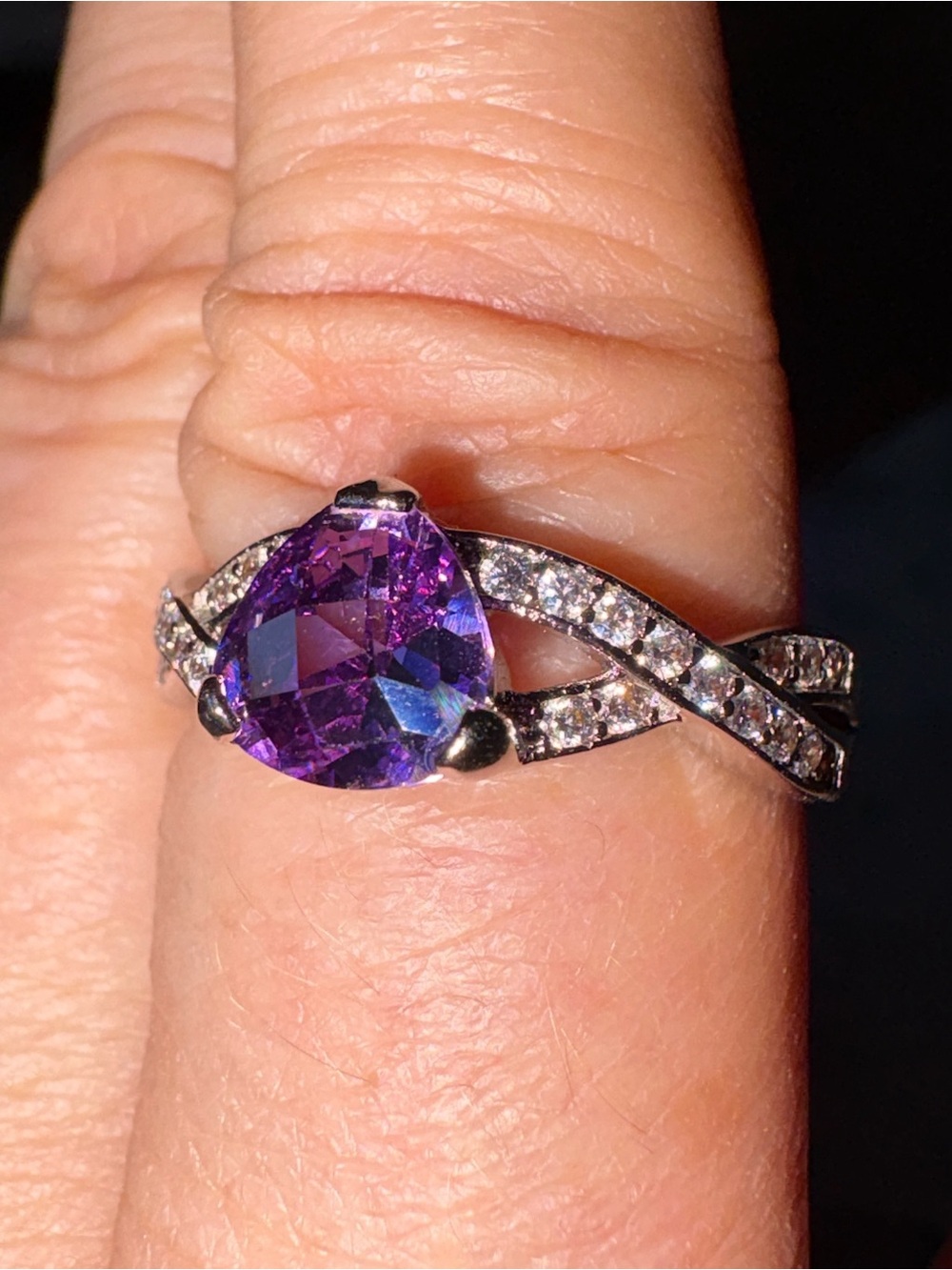 Trillium Amethyst and Diamond Ring Set in Sterling Silver Band Sz 10